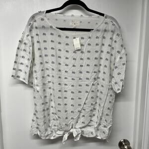 Lou & Grey Ann Taylor LOFT White Knot Short Sleeve Textured Blouse Size Medium